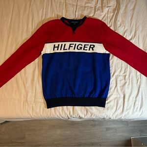 Tommy Hilfiger Red and Blue Crewneck Sweater